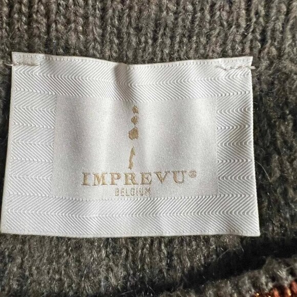 Imprevu Belgium Brown Knit Sweater Crew Neck Red Metallic Wrist Womens Size XL - Picture 6 of 8